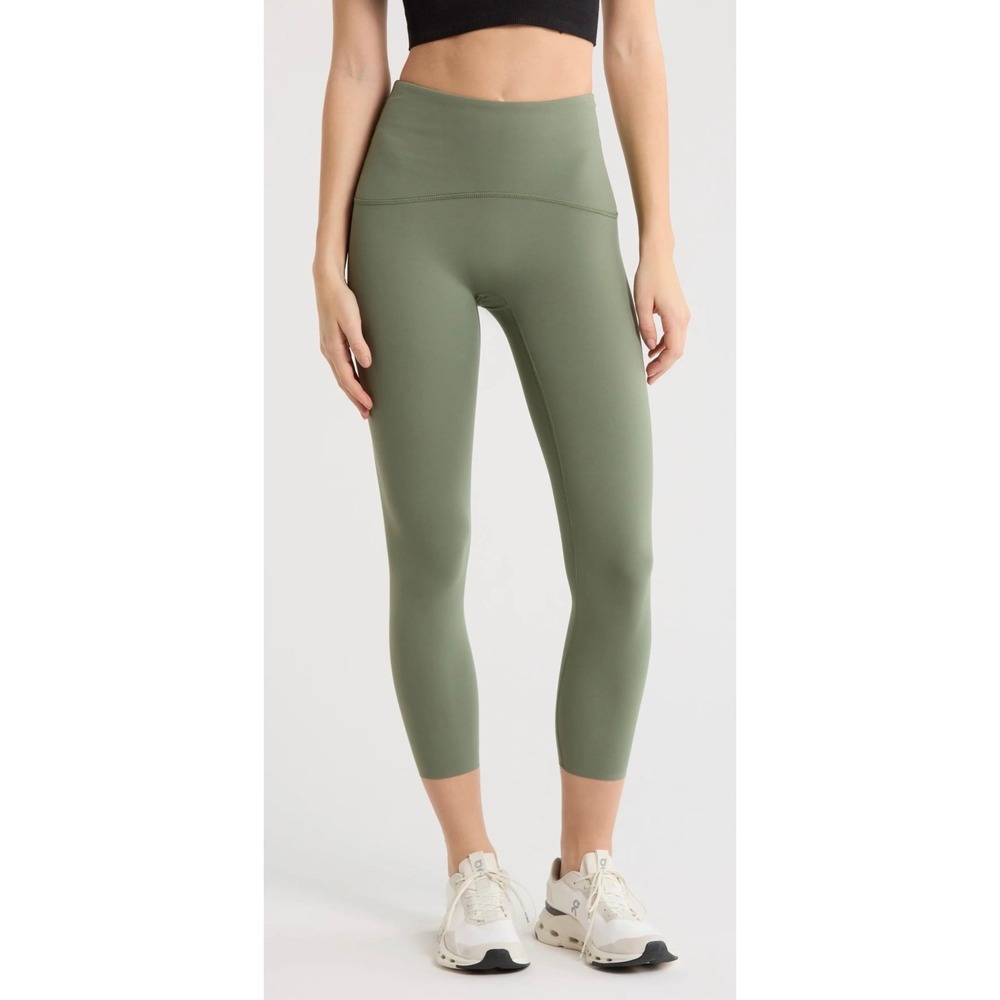 Spanx Booty Boost Active Leggings Dark Olive Green High Waisted 7/8 Crop
